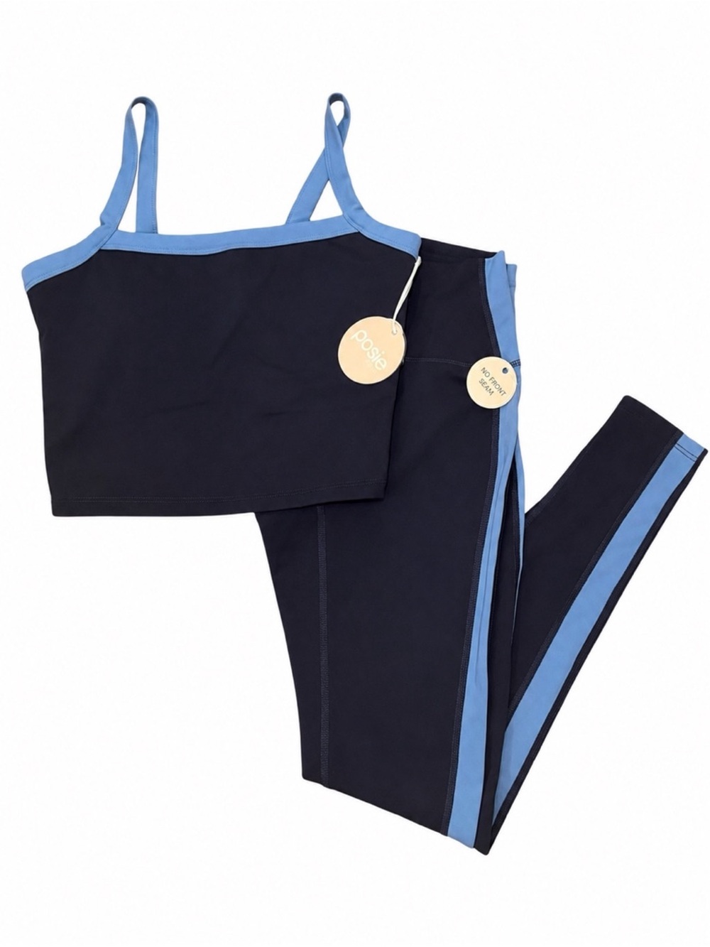 Posie Active Contrast Trim Sports Bra & Legging Set Navy Blue NWT